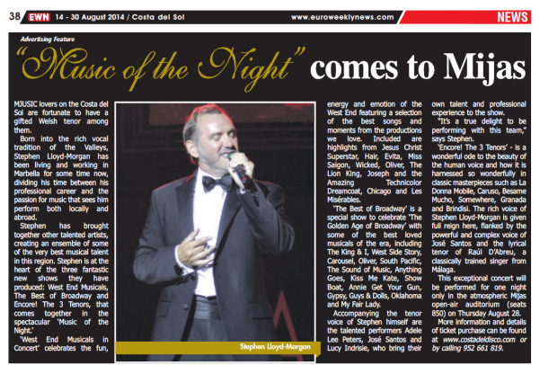 Music of the Night Mijas Stephen Lloyd Morgan